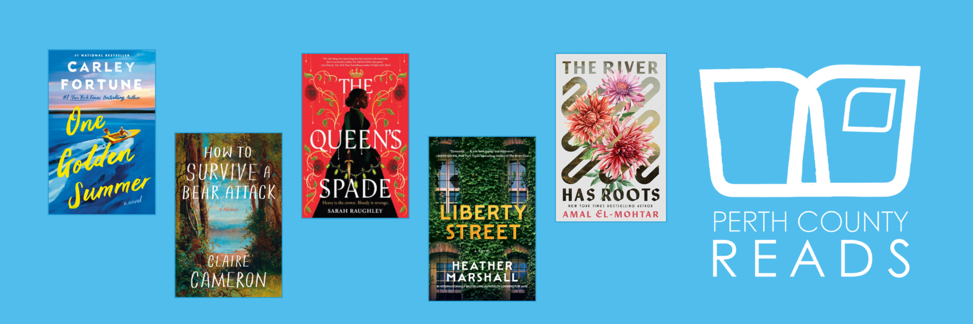 Banner of book covers and PC Reads logo